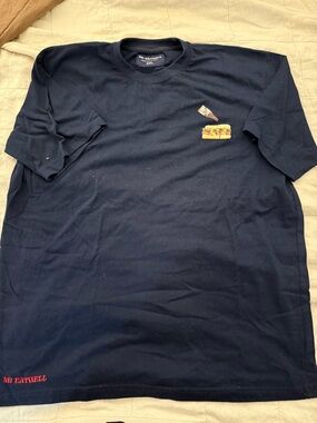 Navy Short-Sleeve Graphic Tee with Small Chest Print